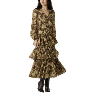Astr the Label Womens Franchesca Tiered Ruffle Maxi Dress XL Olive - NWT $178